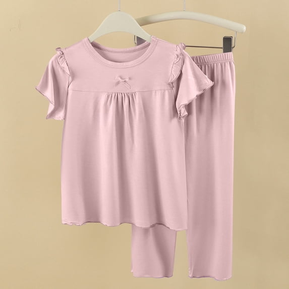 Xdegoge Toddler Girls Pajama Sets 2 Piece Short Sleeve Ruffle Top and Pants Pjs Sleepwear Cute Lounge Soft Casual Comfortable Sleep Outfits