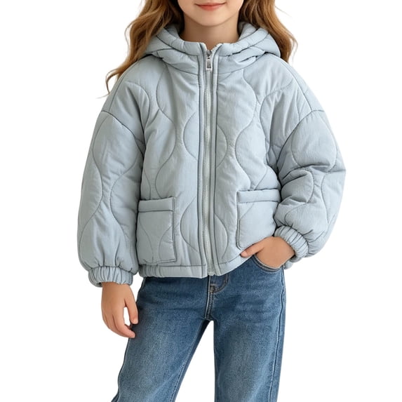 Xdegoge Toddler Girls Quilted Jacket Hooded Lightweight Puffer Coat Zip Up Winter Outerwear Fall Windproof Warm Clothes with Pockets, Size 3-4T