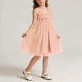 thumbnail image 1 of Xdegoge Toddler Girls Square Neck Tulle Dress Ruffle Strap Smocked Waist Solid Color Knee Length Flowy Kids Outfit Flattering Wear for Tween Wedding Guest Party, 1 of 6