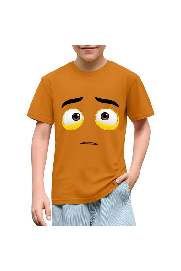 Toddler Unisex Funny Graphic Tops Cute Worried Sad Cartoon Face Print Short Sleeves T-Shirt Casual Daily Activewear Breathable Summer Clothes For Kids