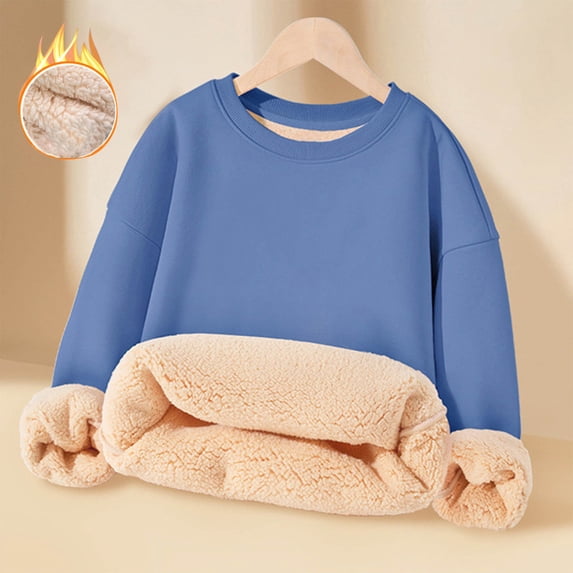 Xdegoge Toddlers Boys Girls Sherpa Lined Sweatshirt Crewneck Warm Winter Tops Kids Fleece Sweatshirt Thermal Loose Fit Fuzzy Pullover Sweater Teen Clothes Size 3-15