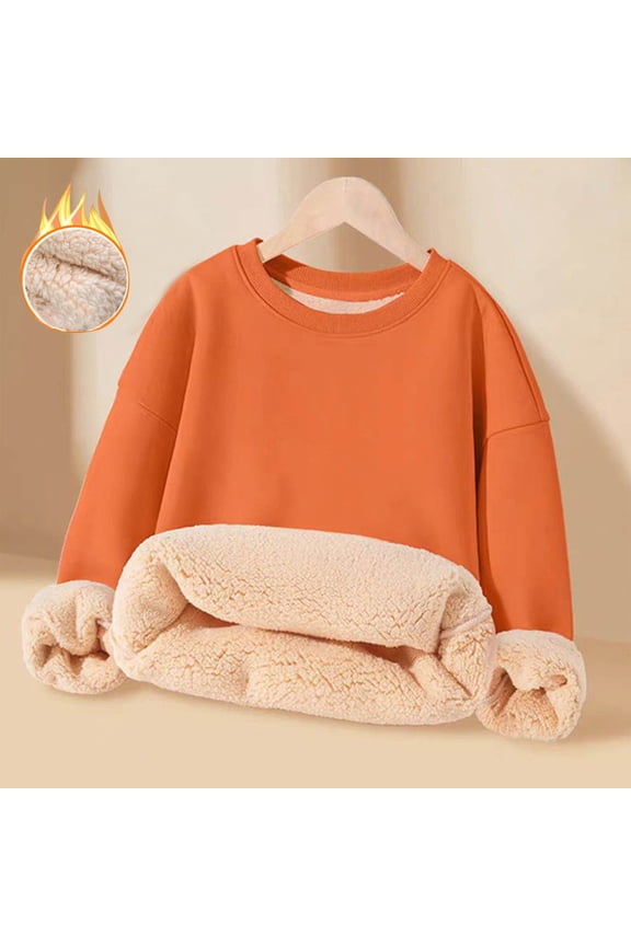 Toddlers Boys Girls Sherpa Lined Sweatshirt Crewneck Warm Winter Tops Kids Fleece Sweatshirt Thermal Loose Fit Fuzzy Pullover Sweater Teen Clothes Size 3-15
