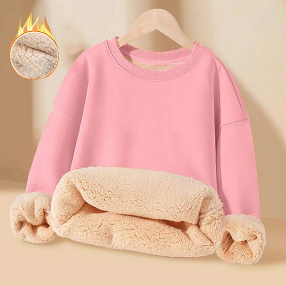 Xdegoge Toddlers Boys Girls Sherpa Lined Sweatshirt Crewneck Warm Winter Tops Kids Fleece Sweatshirt Thermal Loose Fit Fuzzy Pullover Sweater Teen Clothes Size 3-15