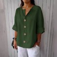 thumbnail image 1 of Xdegoge Placed By Me To Be Delivered Women'S 3/4 Sleeve Tops Linen V Neck Button Down T Shirts Loose Fit Dressy Casual Shirts Summer Fashion Tops 2025 Soft Comfy Basic Tees Buy Again, 1 of 6