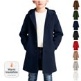 thumbnail image 1 of Xdegoge Trench Coat for Boys Button Down Hooded Coats Mid Length Classic Coat Casual Preppy Style Solid Color Jacket Fall Winter Warm Jackets with Pockets Size 5-15, 1 of 8