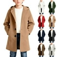 thumbnail image 1 of Xdegoge Trench Coat for Boys Button Down Hooded Coats Mid Length Classic Coat Casual Preppy Style Solid Color Jacket Fall Winter Warm Jackets with Pockets Size 5-15, 1 of 8