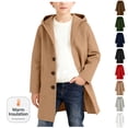 thumbnail image 1 of Xdegoge Trench Coat for Boys Button Down Hooded Coats Mid Length Classic Coat Casual Preppy Style Solid Color Jacket Fall Winter Warm Jackets with Pockets Size 5-15, 1 of 8