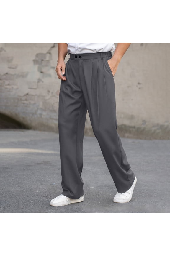 Trousers for Men Relaxed Fit Classic Rise Suit Pants Wrinkle Resistant Blend Slacks Bottoms Double Button Pleats Work Office Smartwear