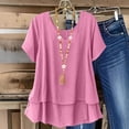 thumbnail image 1 of Xdegoge Tunic Tops for Women for Leggings Cotton Linen Blouses Short Sleeve Round Neck Double Layered Hem Flowy Shirts Casual Summer Lightweight Loose Fit Peplum Style Fashion Tops, 1 of 9