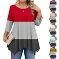 thumbnail image 1 of Xdegoge Tunic Tops for Women Plus Size 3/4 Sleeve Pleated Shirts Color Block Crewneck Tees Dressy Casual Blouses Stretch Soft Comft Loose Fit Tshirt Fall Fashion Clothes Streetwear, 1 of 7