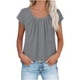 thumbnail image 1 of Xdegoge Tunic Tops for Women Short Sleeve Cotton Linen Blouses Casual Scoop Neck Pleated Front Shirts with Button Decor Loose Fit Flowy Summer Spring Everyday Work Wear, 1 of 7