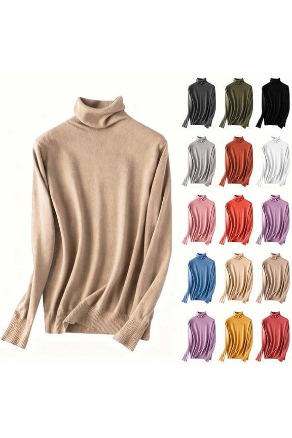 Turtleneck Sweater for Women Long Sleeve Base Layer Knit Tops Fitted Pullover Undershirt Ribbed Cuffs Hem Soft Comfy Sweaters