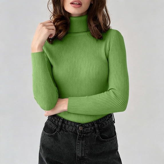Xdegoge Turtleneck Tops for Women Long Sleeve Ribbed Knit Slim Fit Casual Basic Mock Neck Clothes Fall Winter Warm Comfy Layering Stretch Soft Sweaters