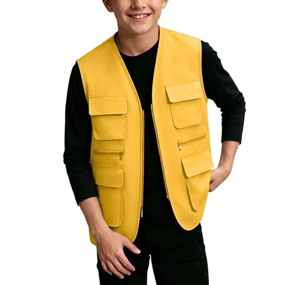 Xdegoge Tween Boys Outdoor Cargo Vest Lightweight Multi-Pocket Zip Up Sleeveless Jacket for Fishing Safari Hiking and Camping, Size 11-12