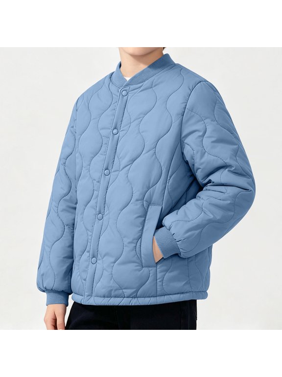 Tween Boys Quilted Bomber Jacket Long Sleeve Snap Button Down Lightweight Outerwear Warm Puffer Coat with Pockets Fall Spring Casual Varsity Clothes