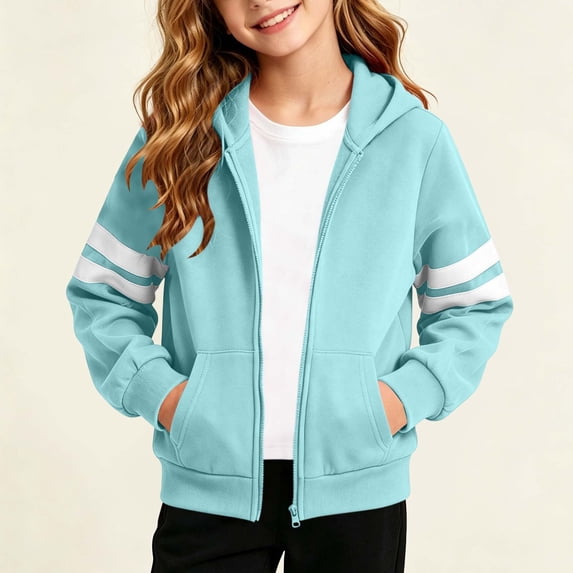 Xdegoge Tween Boys Zip Up Hoodie Athletic Track Jacket with Striped Sleeves Kids Casual Sports Sweatshirts for Running Active Everyday Wear, Size 9-10