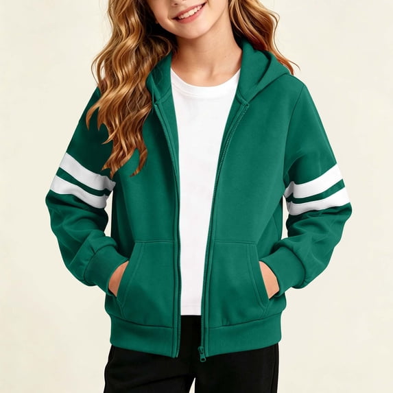 Xdegoge Tween Boys Zip Up Hoodie Athletic Track Jacket with Striped Sleeves Kids Casual Sports Sweatshirts for Running Active Everyday Wear, Size 9-10