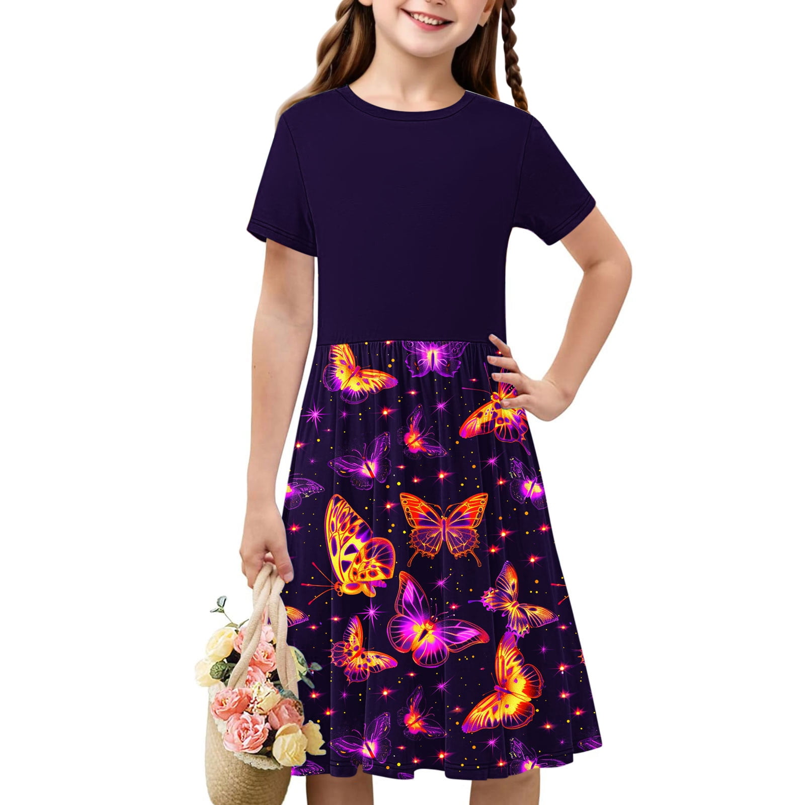 Xdegoge Tween Girls Dresses Spring Summer Short Sleeve Crewneck ...