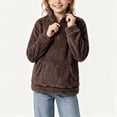 thumbnail image 1 of Xdegoge Tween Girls Fuzzy Fleece Pullover Sweater Quarter Zip Fluffy Sherpa Sweatshirt with Pockets Kids Warm Winter Outwear, Size 9-10, 1 of 6