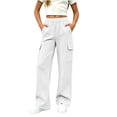 thumbnail image 1 of Xdegoge Tween Girls Wide Leg Cargo Sweatpants High Waisted Baggy Lounge Pants with Pockets Elastic Waist Y2K Casual Streetwear Workout Trousers, 1 of 7