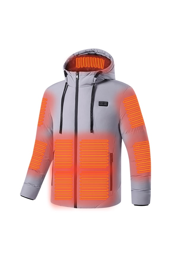 Unisex Heated Hoodie for Men Women 15 Heat Zones Usb Rechargeable Heated Hoodies Sweatshirt Warm Electric Outdoor Winter Puffer Jacket with No Battery Graphic Print Outwear Gray XXL