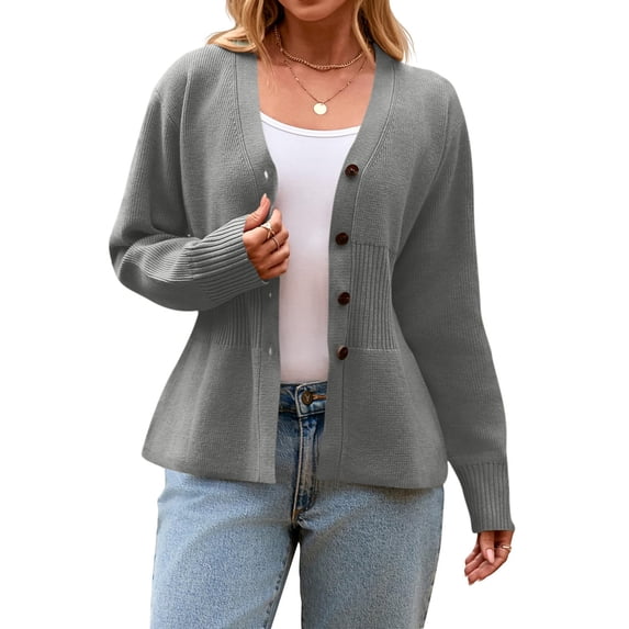 Xdegoge V Neck Cardigan Sweaters for Women Long Sleeve Ribbed Knit Open Front Cardigans Fashion Cozy Tops