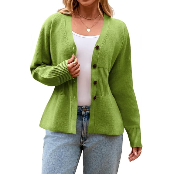 Xdegoge V Neck Cardigan Sweaters for Women Long Sleeve Ribbed Knit Open Front Cardigans Fashion Cozy Tops