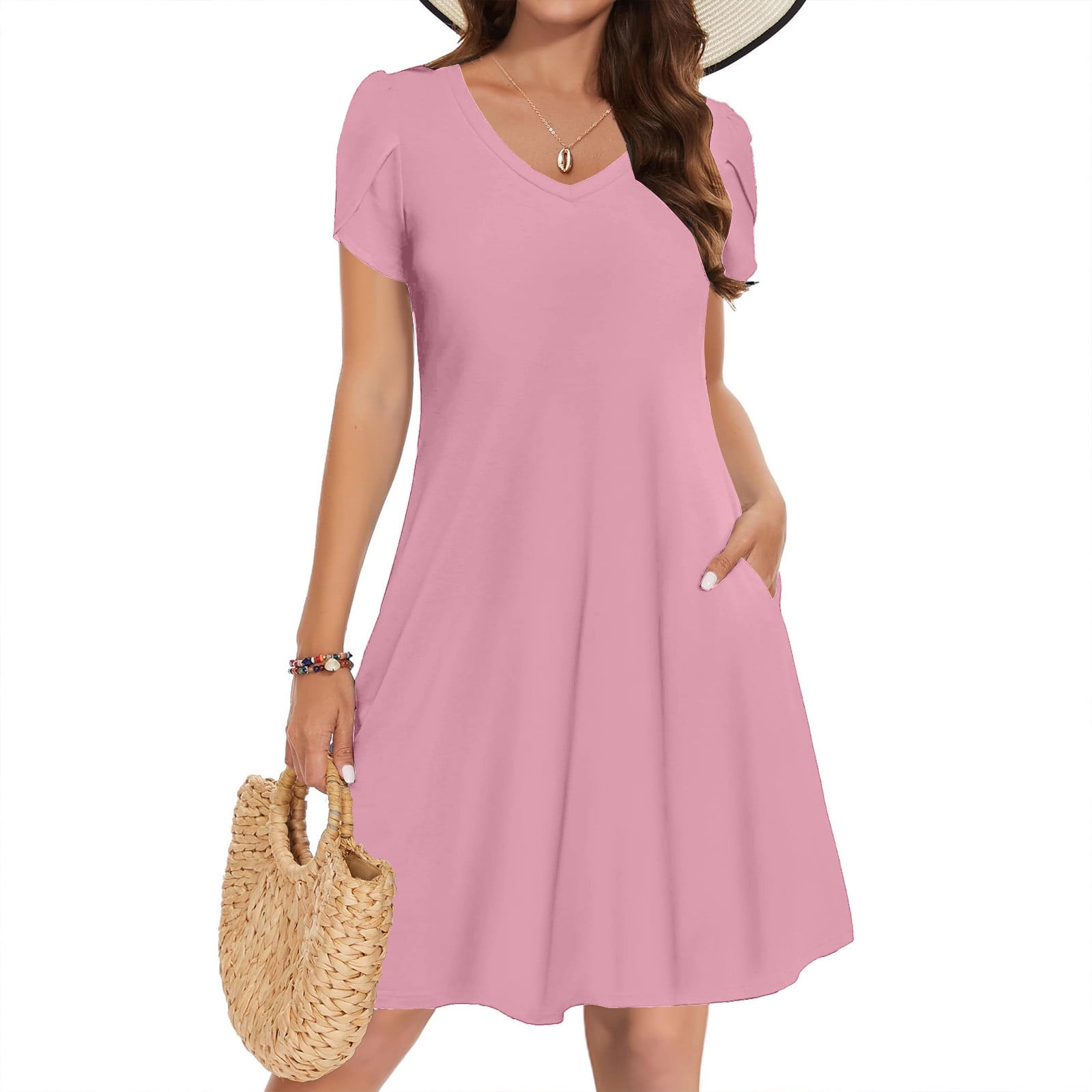 Xdegoge V Neck Dress for Women V Neck Casual Dress Loose Spring Plus Size  Dresses 2025 A Line Shirt Dress Midi Boho Dress Tulle Wedding Guest Dress  Concert Outfits Vestido Fiesta Mujer