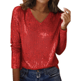thumbnail image 1 of Xdegoge V Neck Sequin Tops for Women Long Sleeve Sparkly Blouse Dressy Casual Loose Night Going Out Top New Years Eve Shirt Cocktail Holiday Party Shirts, 1 of 6