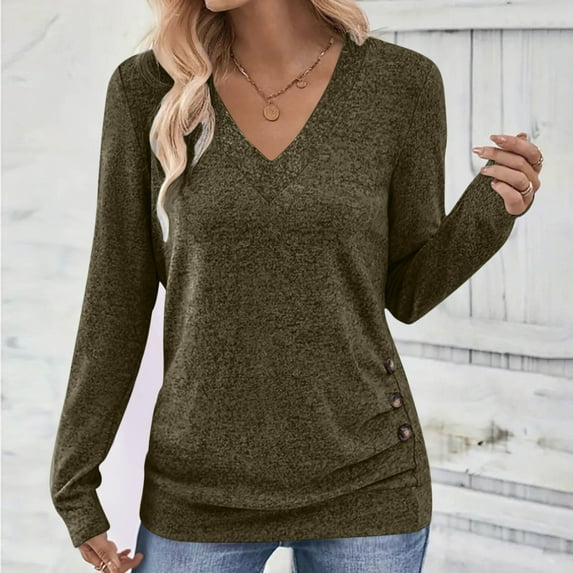 Xdegoge V Neck T Shirt for Women Long Sleeve Tshirt Shirts Dressy Casual Work Tops Summer Fashion Blouses Tunic Loose Fit Tees