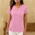thumbnail image 1 of Xdegoge V Neck T Shirts for Women Short Sleeve Casual Everyday Workwear Basic Relaxed Fit Solid Double Pockets Detail Soft Breathable Summer Tops, 1 of 7