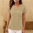 thumbnail image 1 of Xdegoge V Neck T Shirts for Women Short Sleeve Casual Everyday Workwear Basic Relaxed Fit Solid Double Pockets Detail Soft Breathable Summer Tops, 1 of 7