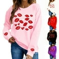 thumbnail image 1 of Xdegoge Valentine Long Sleeve Sweatshirts for Women Heart Lip Graphic Oversized Sweatshirt Crewneck Pullover Dressy Casual Tops, 1 of 9