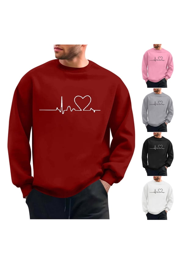 Valentines Day Sweatshirt for Men Playful Love Heart Graphic Crewneck Pullover Causal Loose Long Sleeve Valentine Top