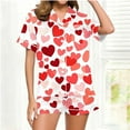 thumbnail image 1 of Xdegoge Valentines Pajamas for Women Set Matching 2 Piece Outfits Heart Graphic Sleepwear Short Sleeve Button Down Lapel Tops and Shorts Lounge Pjs, 1 of 5