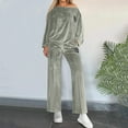 thumbnail image 1 of Xdegoge Velvet 2 Piece Set for Women Fall Fashion Lounge Outfits Long Sleeve Off The Shoulder Pullover Tops Oversized Comfy Sweatshirt High Elastic Wide Leg Sweatpants Pants 2025 Trendy Sweatsuit, 1 of 9