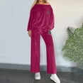 thumbnail image 1 of Xdegoge Velvet 2 Piece Set for Women Fall Fashion Lounge Outfits Long Sleeve Off The Shoulder Pullover Tops Oversized Comfy Sweatshirt High Elastic Wide Leg Sweatpants Pants 2025 Trendy Sweatsuit, 1 of 9