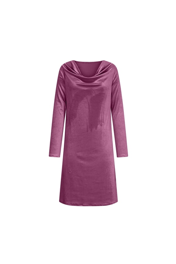 Velvet Dress for Women Long Sleeve Cowl Neck Dress Elegant Mini Formal Dress Cocktail Party Wedding Guest Dresses