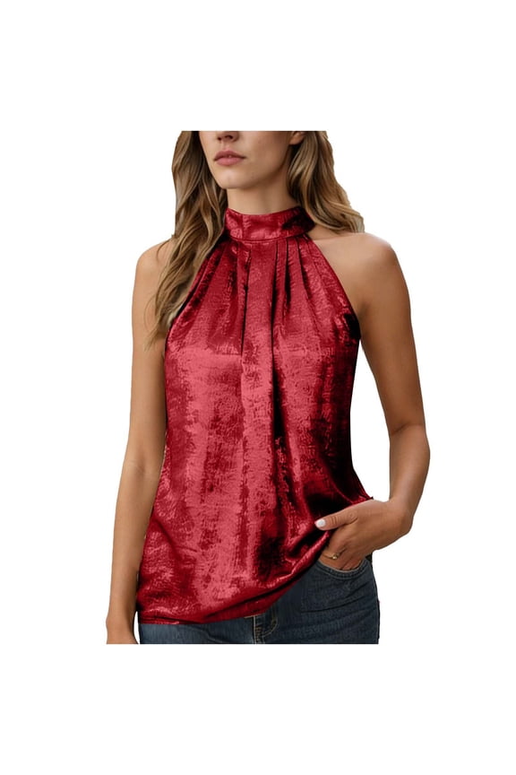 Velvet Halter Neck Tops for Women, Sleeveless High Collar Bodycon Blouse Party Evening Wear, Fashionable Outerwear Layering