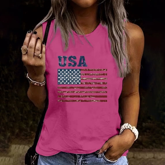 Xdegoge Vintage American Flag 4th of July Tank Top for Women Distressed USA Graphic Sleeveless Crew Neck Casual Loose Patriotic Independence Day Shirt Tops Tees