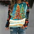 thumbnail image 1 of Xdegoge Vintage Christmas Tree Shirt Women Long Sleeve Color Block Pullover Tops Crewneck Loose Casual Blouse 2025 Winter Xmas Festival T-Shirts, 1 of 4