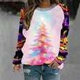 thumbnail image 1 of Xdegoge Vintage Christmas Tree Shirt Women Long Sleeve Color Block Pullover Tops Crewneck Loose Casual Blouse 2025 Winter Xmas Festival T-Shirts, 1 of 4