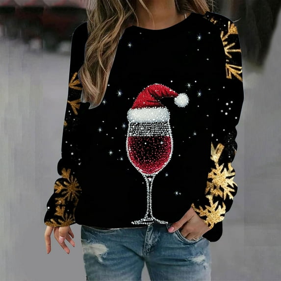 Xdegoge Vintage Christmas Tree Shirt Women Long Sleeve Color Block Pullover Tops Crewneck Loose Casual Blouse 2025 Winter Xmas Festival T-Shirts