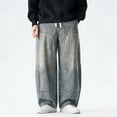 thumbnail image 1 of Xdegoge Vintage Wash Baggy Jeans for Men Drawstring Waist Wide Leg Denim Pants Loose Hip Hop Streetwear Skater Trousers, 1 of 6