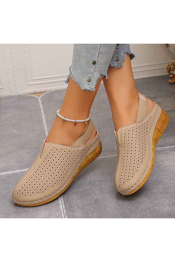 Walking Shoes Women Perforated Slip On Loafers Slingback Wedge Summer Footwear Breathable Laser Cut Design Fashionable Casual Outdoor Lightweight Closed Toe