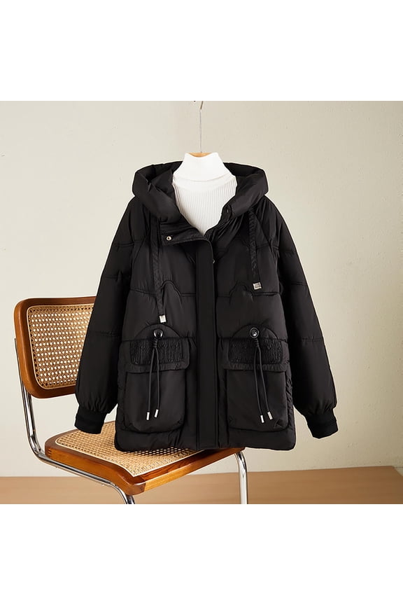 Warm Winter Coats for Women Oversized Hooded Padded Down Jackets Thermal Zip Up Snap Button Drawstring Puffer Jacket with Pockets Outerwear