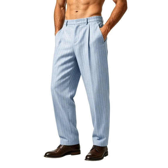 Xdegoge Wide Leg Dress Pants Men Pleated Striped Relaxed Fit Business Casual Slacks Trousers Baggy Work Vintage Pinstripe Suit Pants with Pockets