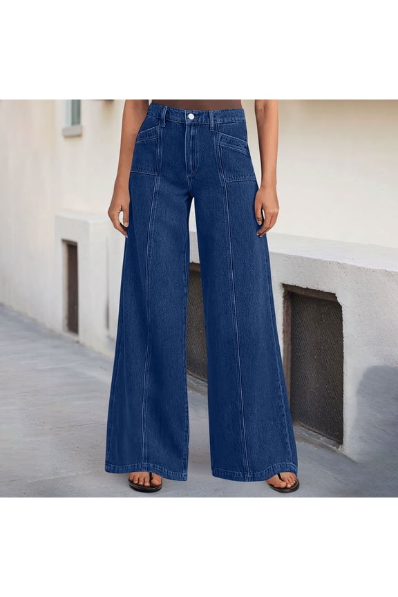Wide Leg Jeans for Women High Rise Denim Trousers Featuring Front Center Seam Detail Casual Flare Baggy Pants Classic Five Pockets Street Fashion