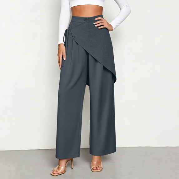 Xdegoge Wide Leg Pants for Women High Waisted Asymmetrical Wrap Front Skirt Flowy Palazzo Trousers Casual Dressy Office Work Summer Holiday Party Bottoms