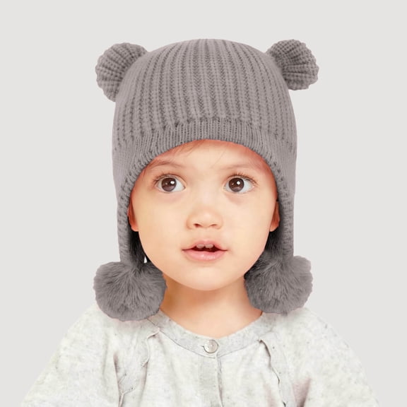 Xdegoge Winter Hats for Kids Boys Girls Soft Cozy Knitted Winter Caps with Pompom Cute Ear Earflap Cold Weather Warm indoor Outdoor Beanie Hat